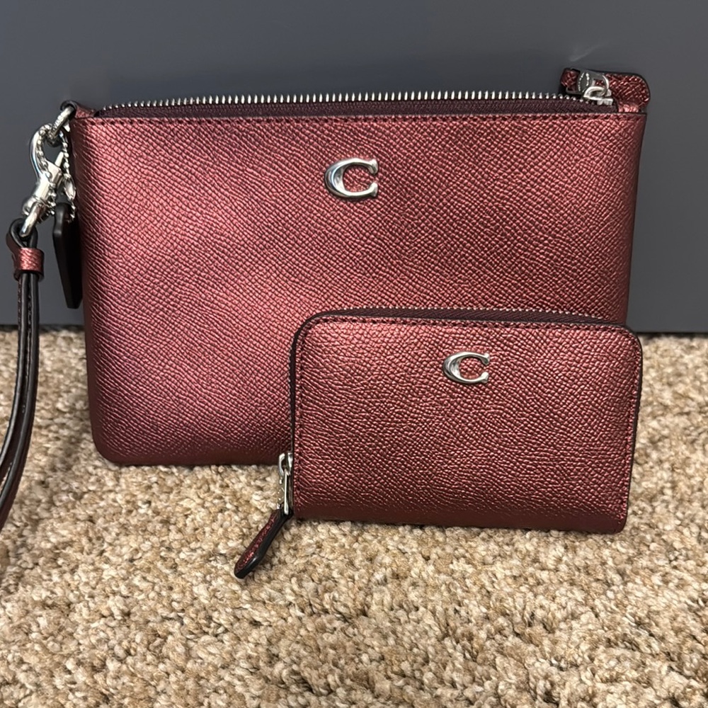 Coach Red Wristlet and Wallet Set
